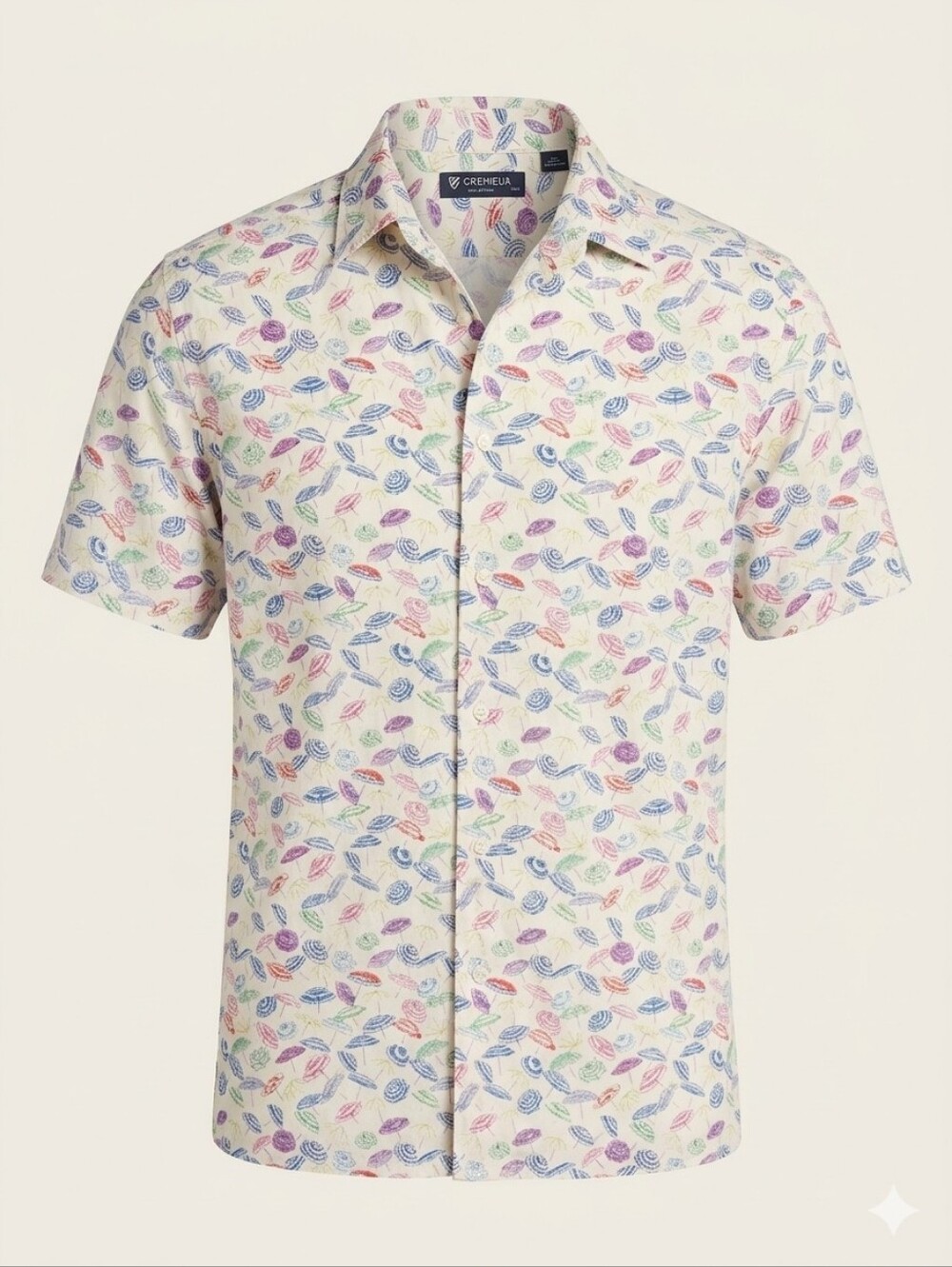 Cremieux Men Short Sleeve Button Up Shirt White Beach Umbrella Print Size L